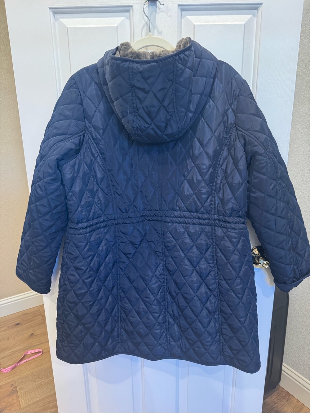 Michael Kors Navy Blue Diamond Quilted Hooded Parka Jacket Coat - 1X Like New - Picture 2 of 5